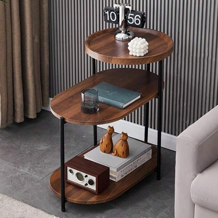 3-Tier Side Table Slim Side Tabl Living Room Coffee Table Bedside Tablewith Storage Shelf Sofa Versatile Furniture For Books Coffee And Bedroom Essentials Ideal Living Room Rustic Brown - RusticBrown - View 1