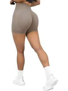 Seamless High Waisted Booty Shorts For Workout - 3" Caqui - Ver 11