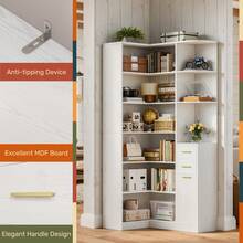 Corner Bookshelf, 76" Tall Corner Bookshelves, 6 Tiers L-Shaped Bookcase With 10 Open Shelves And 2 Storage Drawers For Living Room Or Home Office - White - View 7
