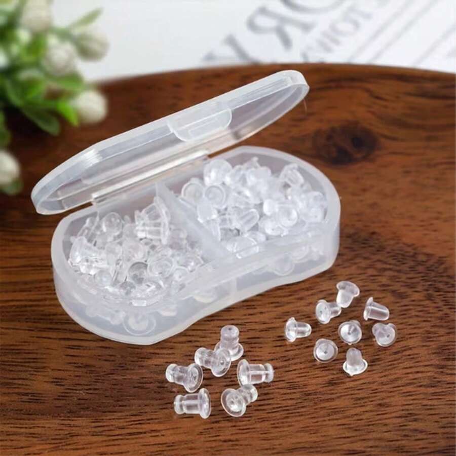 90个透明软硅胶耳钉背扣及耳环配件,适用于DIY耳环,包含收纳盒、塑料耳环、运动透明耳环、运动透明塑料耳环、扁平硅胶耳环、橡胶耳环、DIY透明耳环(耳钉背扣数量可能与所列数量略有不同) - 彩色 - 查看 1