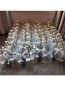 10/30个装节日礼品袋，哑光PVC手提袋，便携式礼品包装袋，婚礼派对回礼及纪念品袋，派对礼品袋，适用于万圣节、圣诞节、生日、婚礼派对用品、超市购物、情人节等场合。 - 透明 - 查看 3