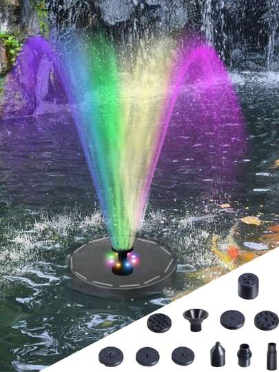 1/2个户外太阳能喷泉水泵夜灯，色彩缤纷，带12个喷嘴，IP44防水，自动黄昏到黎明感应，适用于水景和花园，热带霓虹家居装饰，花园照明LED灯，鸟浴喷泉水泵，多功能喂鸟器饮水器