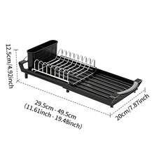 1pcs Expandable Dish Drying Rack For Sink Or Countertop, Compact Stainless Steel Dish Drainer With Removable Utensil Holder - Black - View 3