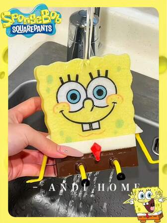 SPONGEBOB 1/2/4 PIEZAS Herramienta de lavado de platos con el lindo personaje de dibujos animados Bob Esponja, Escurridor Bob Esponja, Estropajo y Paño de Fregado, Bloque de Esponja Bob Esponja