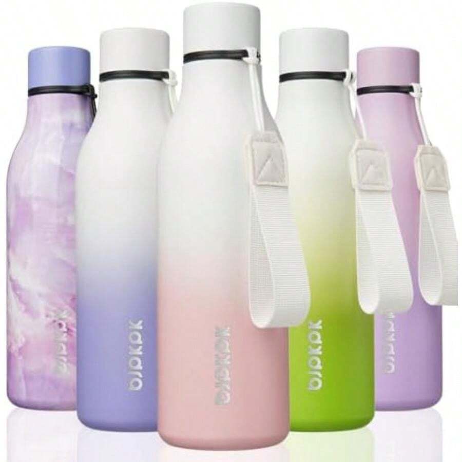 BJPKPK - Botellas de agua aisladas, botella de agua de metal de acero inoxidable de con correa, sin , termo a prueba de fugas, tazas, frascos, botella de agua reutilizable para deportes y(18 onzas rosado (Graceful Pink)) - Multicolor - Ver 1