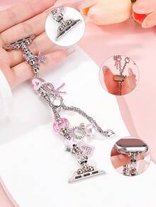 1 chiếc vòng tay mặt dây chuyền hình mèo hồng, tương thích với các kích thước dây đeo 38/40/41/42/44/45/46/49mm, dây đeo kim loại thay thế, phù hợp với Series 11/10/9/8/7/SE/6/5/4/3/2/1, Ultra 1/2/3, món quà tuyệt vời nhất dành cho bạn gái và bạn bè (Không bao gồm đồng hồ) - Bạc + Hồng - Xem 4