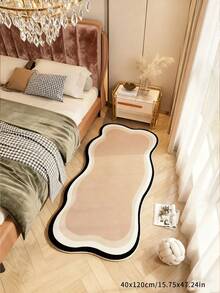 1 pieza Alfombra de mesita de noche asimétrica con borde ondulado en degradado de marrón claro, alfombra larga de contraste de color curativo, suave alfombra de piso para dormitorio, contraste suave de color blanco y negro, diseño de bloque simple, alfombra larga asimétrica y ondulada para mesita de noche - Multicolor - Ver 4