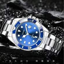 Đồng hồ nam cao cấp dây thép không gỉ, phát sáng, lịch tích hợp, thích hợp làm quà tặng sinh nhật, ngày Valentine, tiệc tối, v.v. - Màu xanh lam - Xem 7