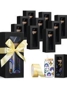 10 Pieces, Bow Gift Box, With A Roll Of Ribbon, Rectangular Window Display Packaging Box, For Festival Gifts, Gift Box With Window. - Multicolor - View 1