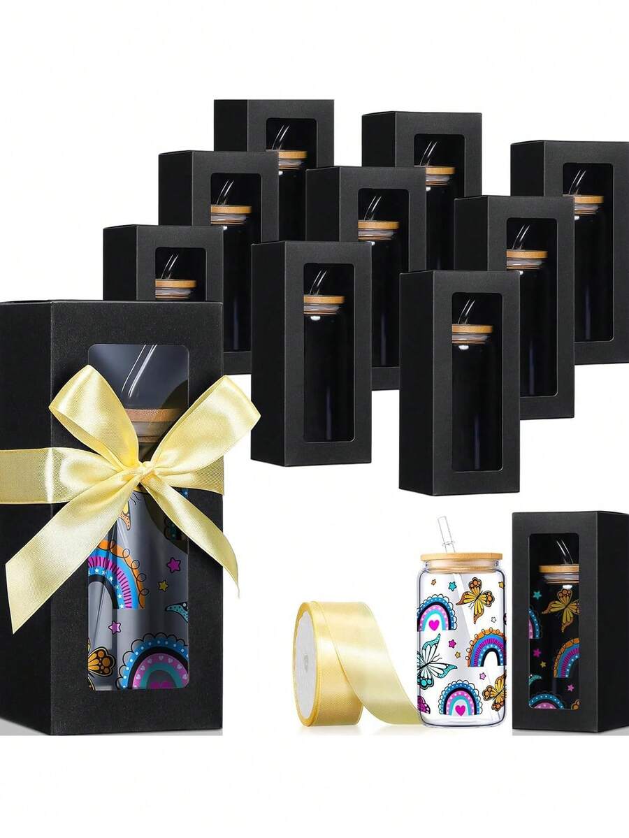 10 Pieces, Bow Gift Box, With A Roll Of Ribbon, Rectangular Window Display Packaging Box, For Festival Gifts, Gift Box With Window. - Multicolor - View 1