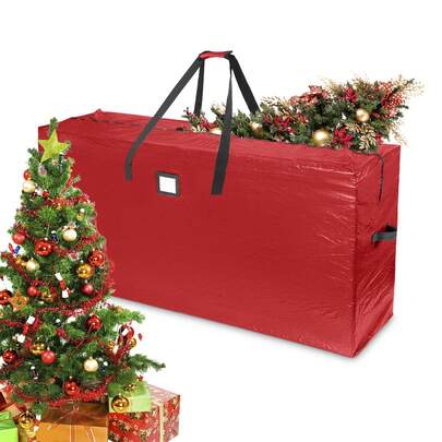 Bolsa para Arbol de Navidad Extragrande,Caja para Arbol de Navidad PE Impermeable y Resistente a la Humedad,Con Asas Reforzadas Duraderas y Cremalleras Dobles
