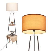 HonoDing Tripod Floor Lamps For Living Room, Mid Century Floor Lamp With Shelf, 62" Standing Lamp Modern Floor Lamp With Beige Linen Texture Shade For Living Room, Bedroom, Office - 查看 5