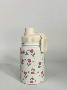 1pc Pink Tulip Heart Shaped Stainless Steel Vacuum Insulated Water Bottle - Double Wall Insulated, Suitable For Hot & Cold Drinks, Capacity Options: 20.29oz/27.05oz/33.81oz, Great For Travel, Fitness, Outdoor Activities And Gifting