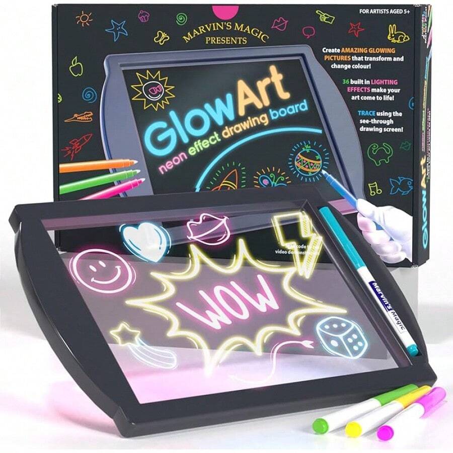 - Glow Art - LED Doodle Board Children - Light Up Drawing Pad, With Glow In Dark Colouring Pens - Battery Powered Magic Drawing Tablet - Light Up Tracing Pad Suitable 5+ - 黑光藝術板 - 查看 1