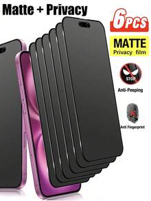 BOLLYMORE 6片装磨砂隐私屏幕保护膜，适用于 17 Pro Max [6.9英寸]，防窥隐私配件，防眩光防指纹，兼容手机壳，易于安装，无气泡，触感顺滑，适用于 17 Pro Max/17 Pro/17 Air/16/15/17e/13 Mini/12/11系列，日常、办公、居家必备屏幕保护膜，防窥、防水、防震、防刮。 - 6PCS-Ceramic - 查看 10