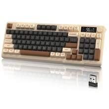 FREEWOLF ZIYOU LANG 无线游戏显示屏及旋钮键盘，静音薄膜开关，带多媒体按键，蓝牙 5.0/2.4GHz 可充电 94 键 LED 背光键盘 - 彩色 - 查看 3