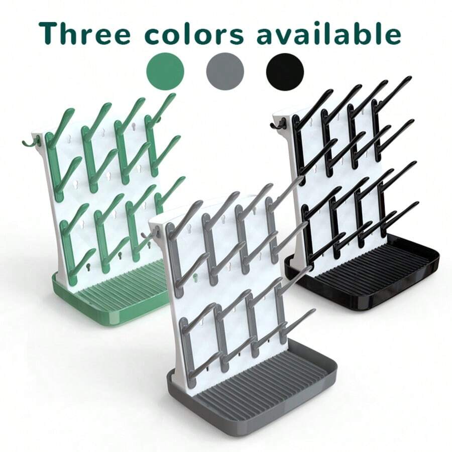 Large Capacity Bottle Drying Rack With 15 Hooks, Vertical Drying Stand With Detachable Nipple Box & Drip Tray, Space-Saving Countertop Storage Rack For Bottles, Straws, Breast Pump Parts