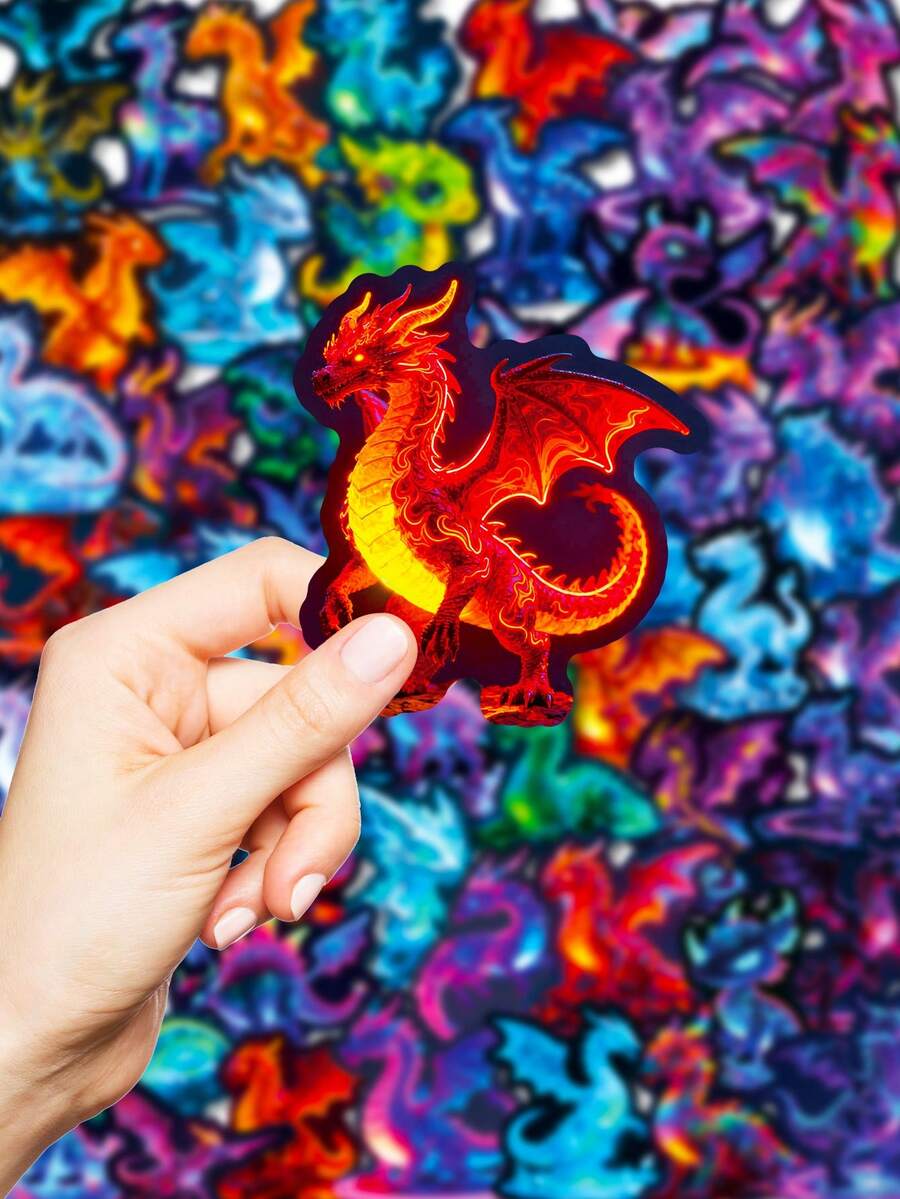 56pcs Dragon Animal Cartoon Series Phone Case Graffiti Stickers, Suitable For Laptop, Helmet, Skateboard, Waterproof DIY Creative Stickers, Neon Stickers - Multicolor - View 1