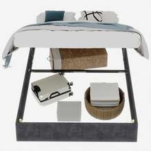 Modern Minimalist Bed Frame, 160*200CM, Grey, In Dutch Velvet, Equipped With Gas Springs, Modern Style Bedroom Furniture, Headboard And Mattress Not Included. - Gray + Fabric + Metal + Memory Foam - View 11