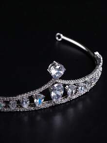 1pc Elegant & Fashionable Silver Crown Princess Headband, Crystal Tiara, Bridal Wedding Crown, Suitable For Birthday, Halloween, Casual, Wedding And Party Occasions - Silver - View 3