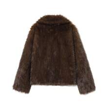 DEEKA Autumn/Winter New Women's Fashion Jacket, European & American Style Minimalist Faux Fur Effect Coat - Brown - View 5