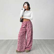 [Fleece-Lined Cow Print Pants] Women's Fleece-Lined Cow Print Loose Casual Thickened Wide Leg Pants Autumn And Winter - Hồng - Xem 4