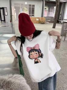 Summer Pure Cotton Women's Casual 100-Piece Fashion Crew Neck Short-Sleeved T-Shirt Top - White - View 2