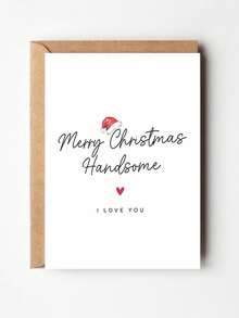 1张圣诞贺卡，送给丈夫或男友——“圣诞快乐，帅哥”爱的祝福语——节日贺卡，附信封，圣诞节，男友礼物，男士礼物，圣诞礼物 - 彩色 - 查看 3