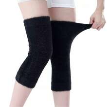 1 Pair Outdoor Winter Rabbit Fur Knee Warmers, Thermal Knee Pads, Sports Knee Protector With Thermal Lining - Black - View 5