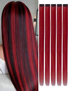 24 Inch 5pcs Burgundy Clip-In Hair Extensions Straight Hair Pieces, Halloween Cosplay Costume Fashion Party Christmas New Year - Multicolor - View 18