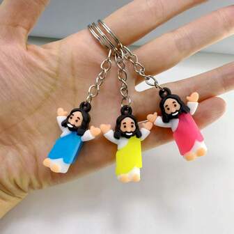 1 st flerfärgad tecknad kreativ bedjande Jesus nyckelring hänge, lämplig för par, väskor, bilar, ryggsäckar, anti-förlorade nyckelringar, vardagsbruk