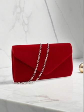 红色圣诞节节日礼品袋 小信封手拿包 颜色经典时尚 手提包 宴会派对晚宴包 闪亮金属链斜挎包