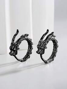 2pcs Luxury Coiled Dragon Stud Earrings, Unisex, Unique Exquisite Niche Gift