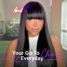 Straight Wigs Human Hair With Bangs 180% Density Brazilian Virgin Human Hair Wigs For Women Glueless Wigs Human Hair Machine Made None Lace Front Wigs Natural Color (8-36inch), 3S Put On & Go Affordable Human Hair Wig, Quick Install - Yaki thẳng - Xem 1