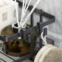 Space-Saving Over-The-Toilet Bathroom Shelf - Carbon Steel Storage Rack With Non-Punching Installation, Shampoo & Shower Gel Organizer, Modern Black Design For Compact Bathroom Organization, Bathroom Organizers And Storage Bathroom Accessories Bathroom Tools - Multicolor - View 9