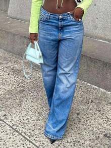 Women's Mid-Rise Classic Washed Loose Straight Leg Jeans, Casual Versatile Denim Pants - Medium Wash - View 4