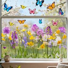 1/3pcs Spring Tulip Sunflower Wild Flower Stickers, Colorful Butterfly Static Cling Window Film, Suitable For Home Living Room Glass Door Decor, Anti-Collision Window Sticker, Reusable, Waterproof, Seasonal Holiday Decor PVC Film - Multicolor - View 8