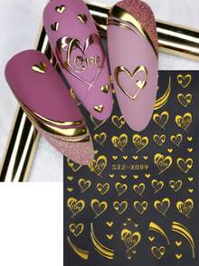 2pcs Gold Silver Heart Nail Art Stickers Decal, Chrome White Heart Nail Decals Foils Self Adhesive Sliders, Charms Valentines Day Designs Sticker For Nails Decorations Manicure Accessories