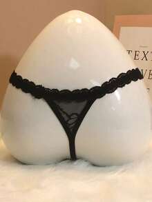 1pc Customized Crystal Letter Sexy Lace Personalized Name Thong, Bikini Thong Lingerie T-Back, Gift For Girlfriend, Wife, Valentine's Day, Christmas, Halloween, Thanksgiving, Birthday - Black - View 2