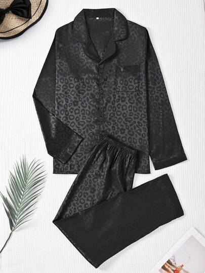 2pcs Men's Pajama Set, Long Sleeve Shirt And Long Pants, Leopard Print Pocket, Button Front, Casual, Cool, Cute, Retro Gentleman/British Striped Men's Pajama Set, Suitable For Home, Leisure, Outdoor Fashionable Wear