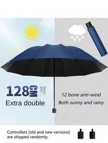 1pc 12-Rib Windproof And Waterproof Extra Large Folding Umbrella - Reinforced, Dual-Use, Compact Design For Business, Travel, Student, And Couple - Rain Or Shine Protection.(Controllers (Old And New Versions) Are Shipped Randomly),Spring Summer Picks,Brides Maid Gifts,Room,Bedroom Decor,Beach,Travel,For Men,For Women,Vacation - Default - View 5