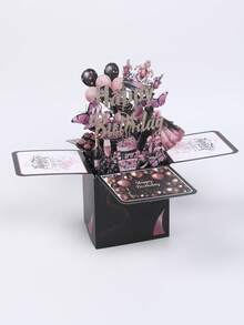 1 bộ Thiệp chúc mừng sinh nhật bằng giấy rỗng 3D thủ công, Thiệp trang trí tiệc sinh nhật sáng tạo, Hộp quà tặng bất ngờ cho ngày sinh nhật - Hồng Đen - Xem 12