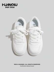 HUANQIU 女士厚底运动鞋，百搭圆头网面透气白色鞋 - 白色 - 查看 4
