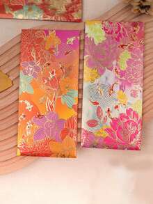 神秘东方新年：红灯笼图案，包含红包（内含压岁钱）、节日感谢卡，色彩鲜艳，适用于婚礼、生日、商务庆典和农历新年礼物。红包饰有金色点缀。 - 彩色 - 查看 3