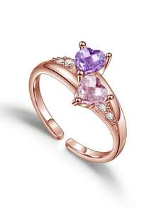 Anillo de corazón con piedras de nacimiento personalizadas de moda para gemelos, con nombre en inglés grabado, piedra de nacimiento de diciembre, joya esencial para cualquier atuendo - Multicolor - Ver 4