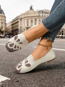 Butterfly Decor Mesh Breathable Square Toe Shoes, Versatile Fashion