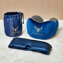 Luxury Travel Pillow And Silky Plush Eye - Sleeping Traveling Airplane Essentials - Foam Neck Support Pillows Plane Car Flying - International Flight Must Haves Essentials - 海軍藍/金色 - 查看 4
