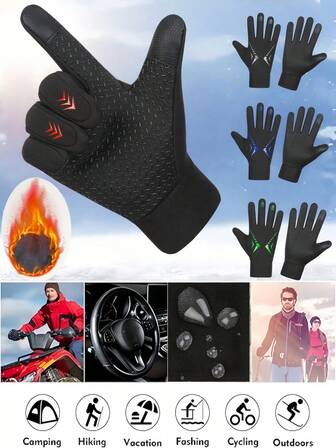 1 Pair Men's Touchscreen Cycling Gloves - Windproof, Waterproof & Fleece-Lined Winter Warm Gloves With Full Palm Silicone Anti-Slip, Elastic Wrist Cuff, Full Finger Design For Outdoor Activities - Ideal Festival/Birthday Gift
