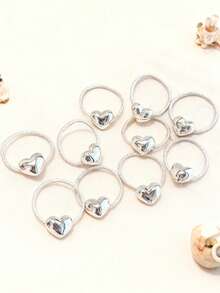 10pcs Silver Hair Ties With High-End Feel And Heart Design Hair Accessories