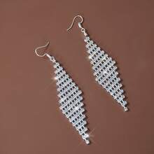 1对女士闪亮水晶吊坠耳环，银色水晶叶形耳环，时尚饰品，适合派对和婚礼佩戴 - 銀色 - 查看 4
